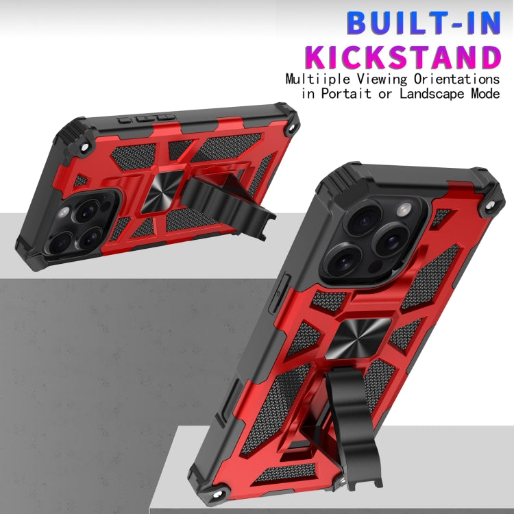 For iPhone 16 Pro Armor Shockproof TPU + PC Magnetic Phone Case with Holder(Red) - iPhone 16 Pro Cases by buy2fix | Online Shopping UK | buy2fix