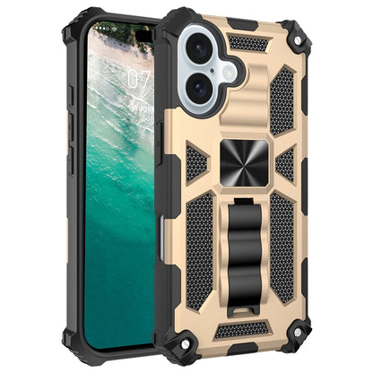 For iPhone 16 Plus Armor Shockproof TPU + PC Magnetic Phone Case with Holder(Gold) - iPhone 16 Plus Cases by buy2fix | Online Shopping UK | buy2fix