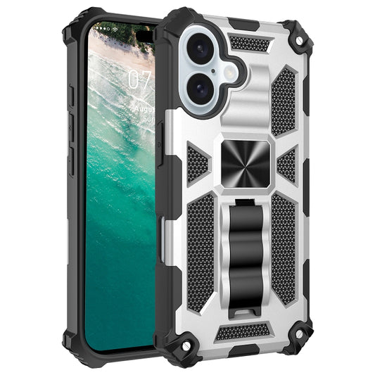 For iPhone 16 Plus Armor Shockproof TPU + PC Magnetic Phone Case with Holder(Silver) - iPhone 16 Plus Cases by buy2fix | Online Shopping UK | buy2fix