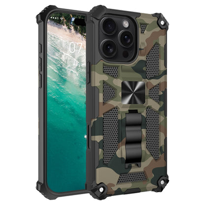 For iPhone 16 Pro Camouflage Armor Kickstand TPU + PC Magnetic Phone Case(Army Green) - iPhone 16 Pro Cases by buy2fix | Online Shopping UK | buy2fix