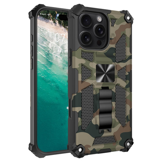 For iPhone 16 Pro Camouflage Armor Kickstand TPU + PC Magnetic Phone Case(Army Green) - iPhone 16 Pro Cases by buy2fix | Online Shopping UK | buy2fix