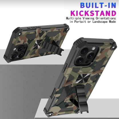 For iPhone 16 Pro Camouflage Armor Kickstand TPU + PC Magnetic Phone Case(Blue) - iPhone 16 Pro Cases by buy2fix | Online Shopping UK | buy2fix