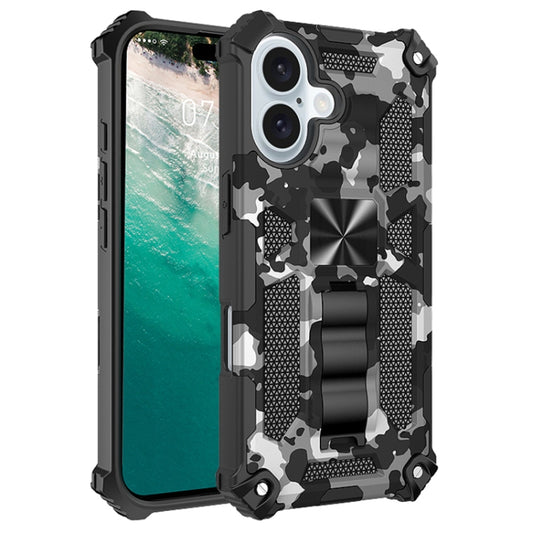 For iPhone 16 Plus Camouflage Armor Kickstand TPU + PC Magnetic Phone Case(Black) - iPhone 16 Plus Cases by buy2fix | Online Shopping UK | buy2fix