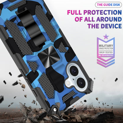 For iPhone 16 Plus Camouflage Armor Kickstand TPU + PC Magnetic Phone Case(Blue) - iPhone 16 Plus Cases by buy2fix | Online Shopping UK | buy2fix