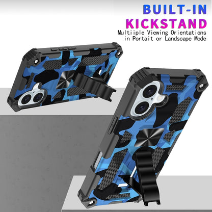 For iPhone 16 Plus Camouflage Armor Kickstand TPU + PC Magnetic Phone Case(Blue) - iPhone 16 Plus Cases by buy2fix | Online Shopping UK | buy2fix