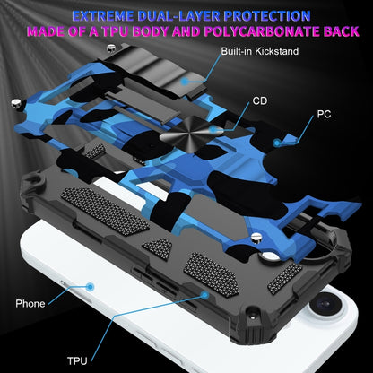 For iPhone 16 Plus Camouflage Armor Kickstand TPU + PC Magnetic Phone Case(Blue) - iPhone 16 Plus Cases by buy2fix | Online Shopping UK | buy2fix