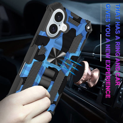 For iPhone 16 Plus Camouflage Armor Kickstand TPU + PC Magnetic Phone Case(Blue) - iPhone 16 Plus Cases by buy2fix | Online Shopping UK | buy2fix