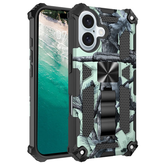 For iPhone 16 Plus Camouflage Armor Kickstand TPU + PC Magnetic Phone Case(Mint Green) - iPhone 16 Plus Cases by buy2fix | Online Shopping UK | buy2fix