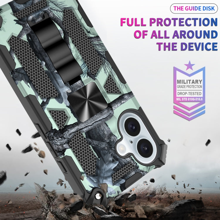 For iPhone 16 Plus Camouflage Armor Kickstand TPU + PC Magnetic Phone Case(Mint Green) - iPhone 16 Plus Cases by buy2fix | Online Shopping UK | buy2fix