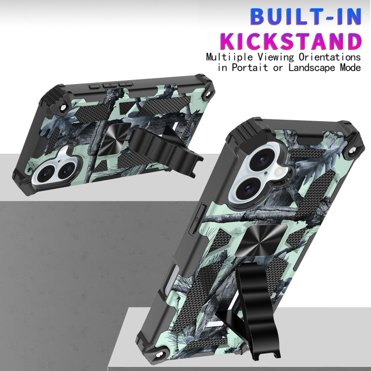 For iPhone 16 Plus Camouflage Armor Kickstand TPU + PC Magnetic Phone Case(Mint Green) - iPhone 16 Plus Cases by buy2fix | Online Shopping UK | buy2fix