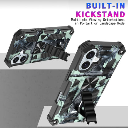For iPhone 16 Plus Camouflage Armor Kickstand TPU + PC Magnetic Phone Case(Mint Green) - iPhone 16 Plus Cases by buy2fix | Online Shopping UK | buy2fix
