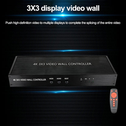NK-BT88 4K 3x3 HDMI Video Wall Controller Multi-screen Splicing Processor with Remote Controller, Plug:US Plug by buy2fix
