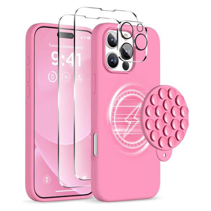 For iPhone 16 Pro Max Silicone Suction Cup MagSafe Phone Case with Screen Film & Lens Film(Soft Pink) - iPhone 16 Pro Max Cases by buy2fix | Online Shopping UK | buy2fix