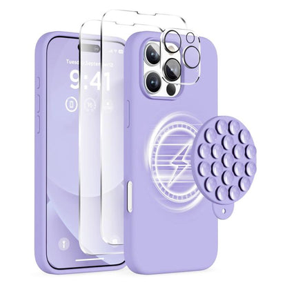 For iPhone 16 Pro Max Silicone Suction Cup MagSafe Phone Case with Screen Film & Lens Film(Purple) - iPhone 16 Pro Max Cases by buy2fix | Online Shopping UK | buy2fix