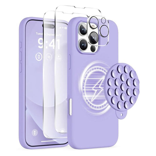 For iPhone 16 Pro Max Silicone Suction Cup MagSafe Phone Case with Screen Film & Lens Film(Purple) - iPhone 16 Pro Max Cases by buy2fix | Online Shopping UK | buy2fix