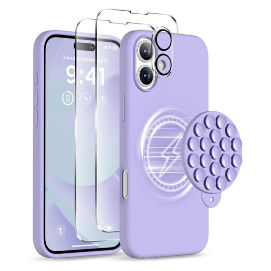 For iPhone 16 Plus Silicone Suction Cup MagSafe Phone Case with Screen Film & Lens Film(Purple) - iPhone 16 Plus Cases by buy2fix | Online Shopping UK | buy2fix