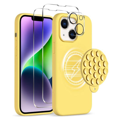 For iPhone 14 Silicone Suction Cup MagSafe Phone Case with Screen Film & Lens Film(Yellow) - iPhone 14 Cases by buy2fix | Online Shopping UK | buy2fix
