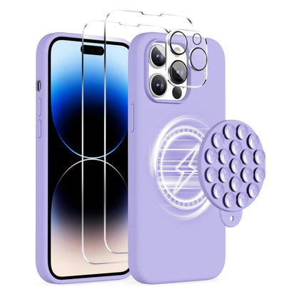 For iPhone 14 Pro Silicone Suction Cup MagSafe Phone Case with Screen Film & Lens Film(Purple) - iPhone 14 Pro Cases by buy2fix | Online Shopping UK | buy2fix