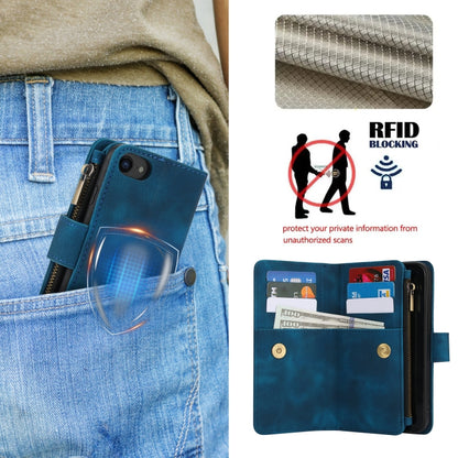 For iPhone 7 / 8 / SE 2022 Dream 9-Card Zipper Wallet RFID Leather Phone Case with Lanyard(Blue) - iPhone SE 2022 / 2020 / 8 / 7 Cases by buy2fix | Online Shopping UK | buy2fix