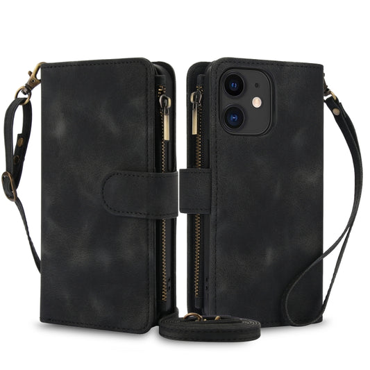 For iPhone 11 Dream 9-Card Zipper Wallet RFID Leather Phone Case with Lanyard(Black) - iPhone 11 Cases by buy2fix | Online Shopping UK | buy2fix
