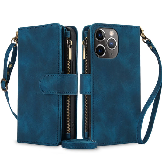For iPhone 11 Pro Max Dream 9-Card Zipper Wallet RFID Leather Phone Case with Lanyard(Blue) - iPhone 11 Pro Max Cases by buy2fix | Online Shopping UK | buy2fix