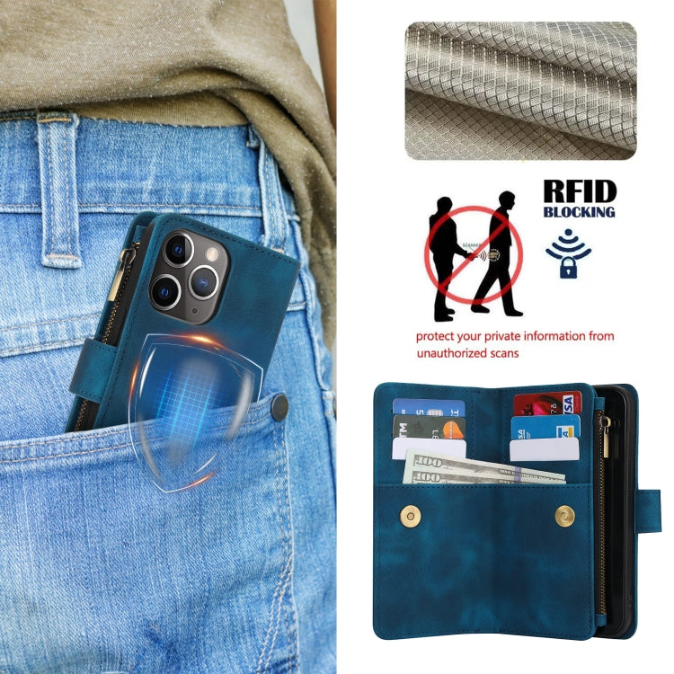 For iPhone 11 Pro Max Dream 9-Card Zipper Wallet RFID Leather Phone Case with Lanyard(Blue) - iPhone 11 Pro Max Cases by buy2fix | Online Shopping UK | buy2fix