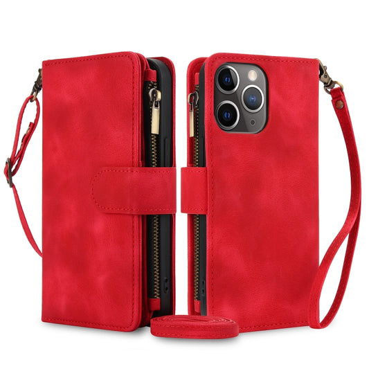 For iPhone 11 Pro Max Dream 9-Card Zipper Wallet RFID Leather Phone Case with Lanyard(Red) - iPhone 11 Pro Max Cases by buy2fix | Online Shopping UK | buy2fix