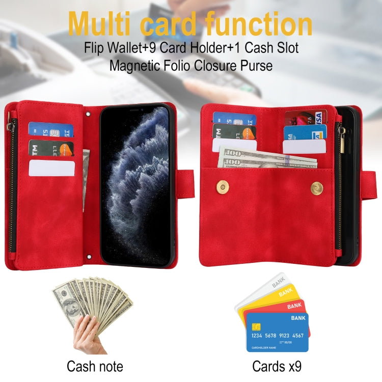 For iPhone 11 Pro Max Dream 9-Card Zipper Wallet RFID Leather Phone Case with Lanyard(Red) - iPhone 11 Pro Max Cases by buy2fix | Online Shopping UK | buy2fix