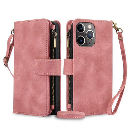 For iPhone 11 Pro Max Dream 9-Card Zipper Wallet RFID Leather Phone Case with Lanyard(Rose Gold) - iPhone 11 Pro Max Cases by buy2fix | Online Shopping UK | buy2fix