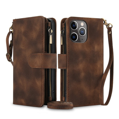 For iPhone 11 Pro Max Dream 9-Card Zipper Wallet RFID Leather Phone Case with Lanyard(Brown) - iPhone 11 Pro Max Cases by buy2fix | Online Shopping UK | buy2fix