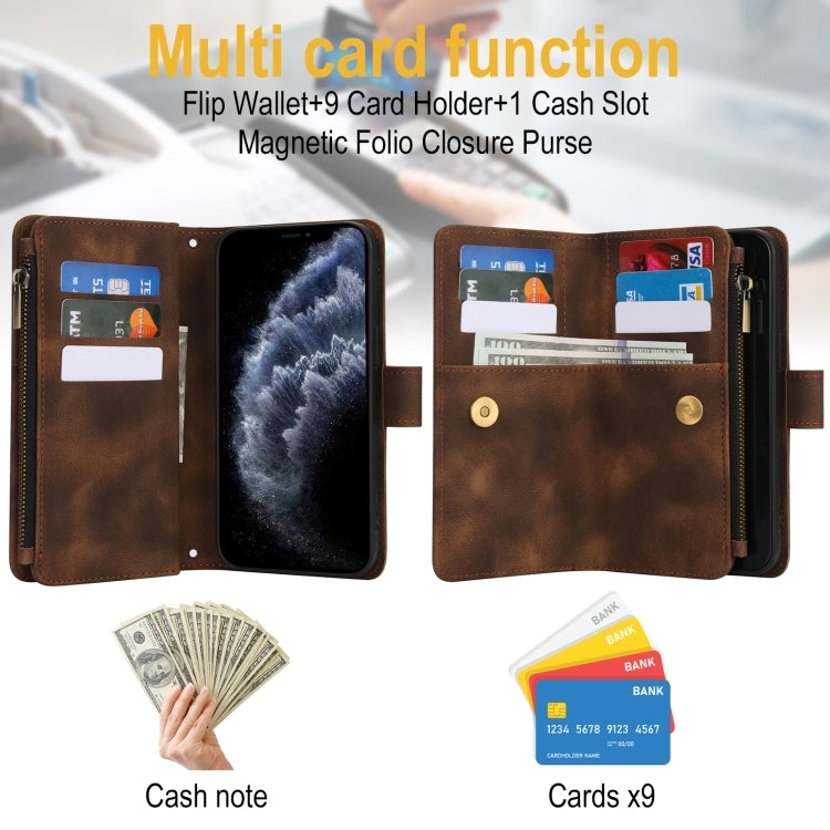 For iPhone 11 Pro Max Dream 9-Card Zipper Wallet RFID Leather Phone Case with Lanyard(Brown) - iPhone 11 Pro Max Cases by buy2fix | Online Shopping UK | buy2fix