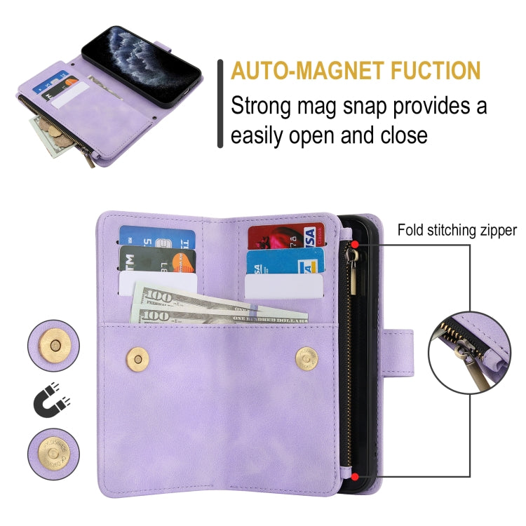 For iPhone 11 Pro Max Dream 9-Card Zipper Wallet RFID Leather Phone Case with Lanyard(Purple) - iPhone 11 Pro Max Cases by buy2fix | Online Shopping UK | buy2fix