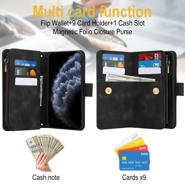 For iPhone 11 Pro Max Dream 9-Card Zipper Wallet RFID Leather Phone Case with Lanyard(Black) - iPhone 11 Pro Max Cases by buy2fix | Online Shopping UK | buy2fix
