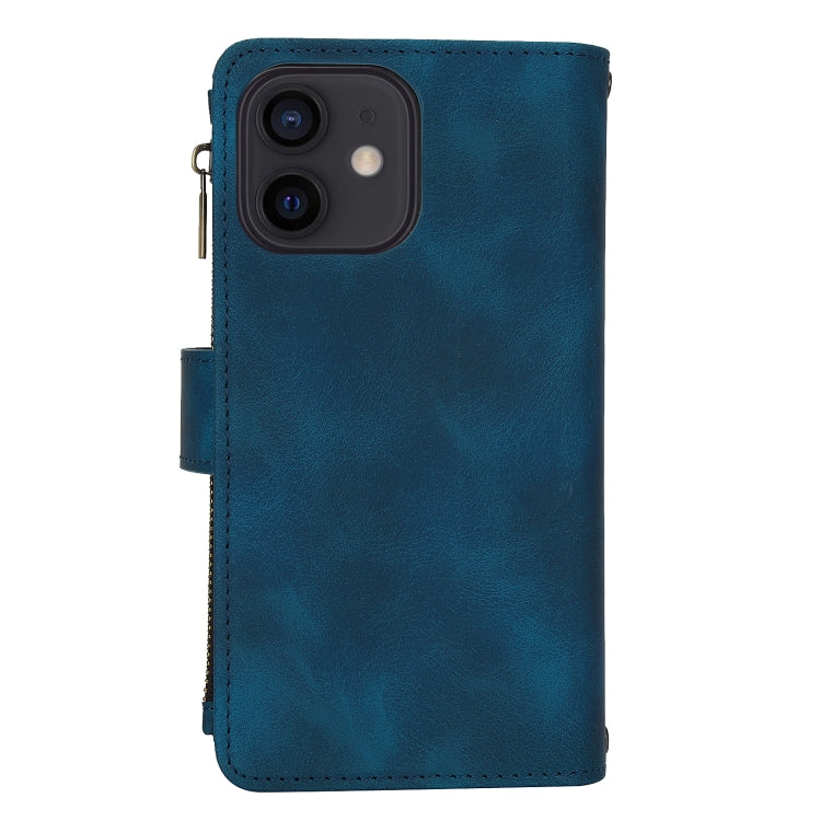 For iPhone 12 Dream 9-Card Zipper Wallet RFID Leather Phone Case with Lanyard(Blue) - iPhone 12 / 12 Pro Cases by buy2fix | Online Shopping UK | buy2fix
