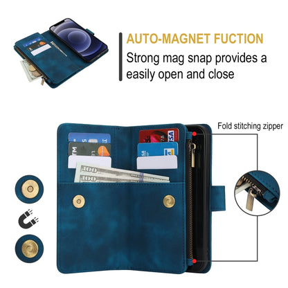 For iPhone 12 Dream 9-Card Zipper Wallet RFID Leather Phone Case with Lanyard(Blue) - iPhone 12 / 12 Pro Cases by buy2fix | Online Shopping UK | buy2fix