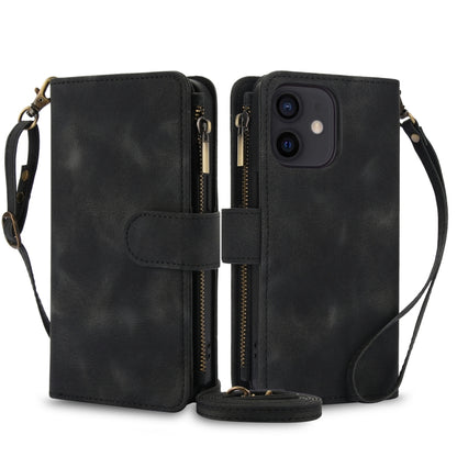 For iPhone 12 Dream 9-Card Zipper Wallet RFID Leather Phone Case with Lanyard(Black) - iPhone 12 / 12 Pro Cases by buy2fix | Online Shopping UK | buy2fix