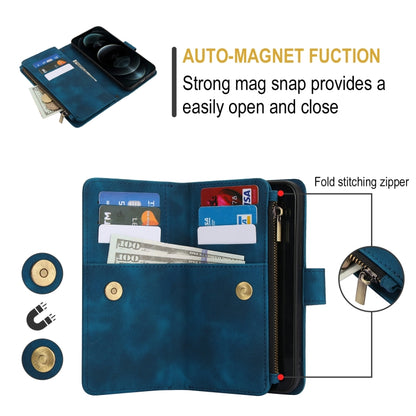 For iPhone 12 Pro Max Dream 9-Card Zipper Wallet RFID Leather Phone Case with Lanyard(Blue) - iPhone 12 Pro Max Cases by buy2fix | Online Shopping UK | buy2fix