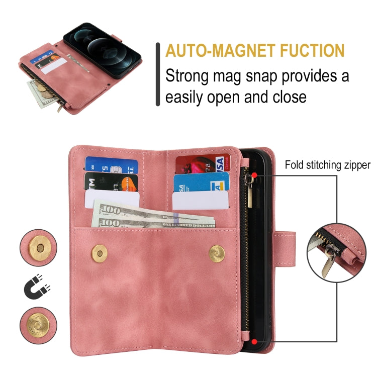 For iPhone 12 Pro Max Dream 9-Card Zipper Wallet RFID Leather Phone Case with Lanyard(Rose Gold) - iPhone 12 Pro Max Cases by buy2fix | Online Shopping UK | buy2fix
