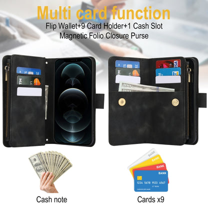For iPhone 12 Pro Max Dream 9-Card Zipper Wallet RFID Leather Phone Case with Lanyard(Black) - iPhone 12 Pro Max Cases by buy2fix | Online Shopping UK | buy2fix