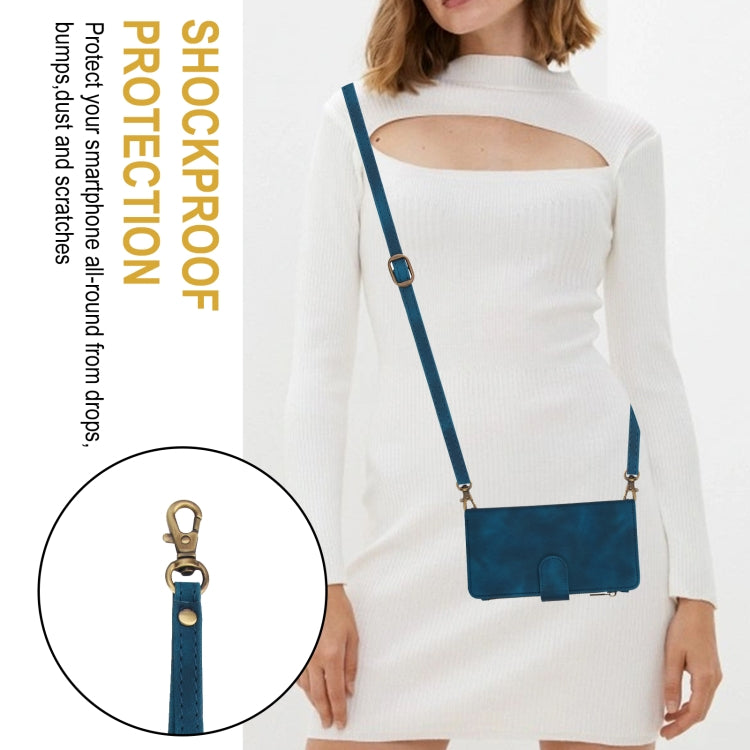 For iPhone 14 Dream 9-Card Zipper Wallet RFID Leather Phone Case with Lanyard(Blue) - iPhone 14 Cases by buy2fix | Online Shopping UK | buy2fix