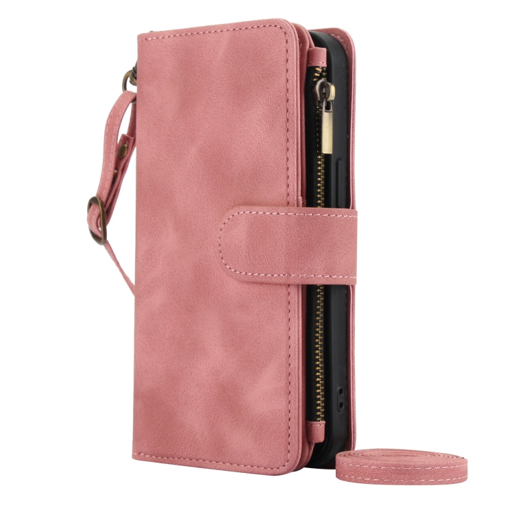 For iPhone 14 Dream 9-Card Zipper Wallet RFID Leather Phone Case with Lanyard(Rose Gold) - iPhone 14 Cases by buy2fix | Online Shopping UK | buy2fix