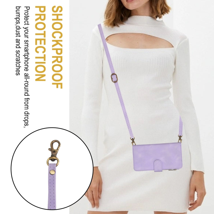 For iPhone 14 Dream 9-Card Zipper Wallet RFID Leather Phone Case with Lanyard(Purple) - iPhone 14 Cases by buy2fix | Online Shopping UK | buy2fix