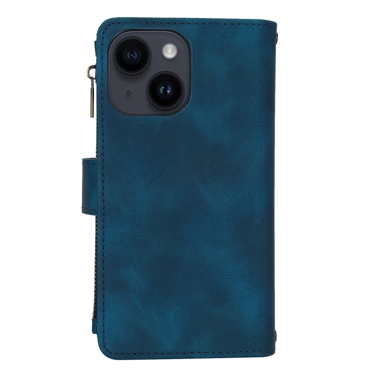 For iPhone 15 Dream 9-Card Zipper Wallet RFID Leather Phone Case with Lanyard(Blue) - iPhone 15 Cases by buy2fix | Online Shopping UK | buy2fix