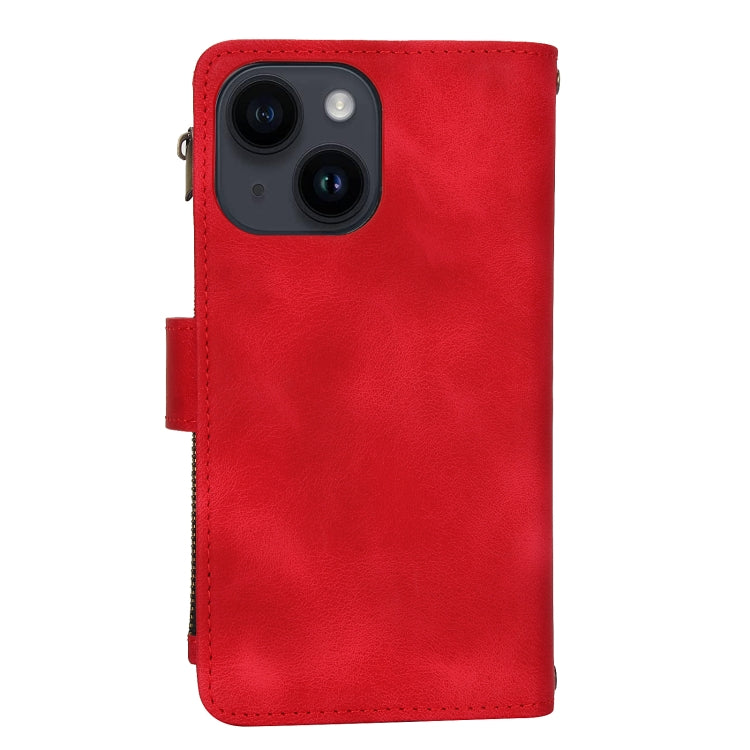 For iPhone 15 Dream 9-Card Zipper Wallet RFID Leather Phone Case with Lanyard(Red) - iPhone 15 Cases by buy2fix | Online Shopping UK | buy2fix
