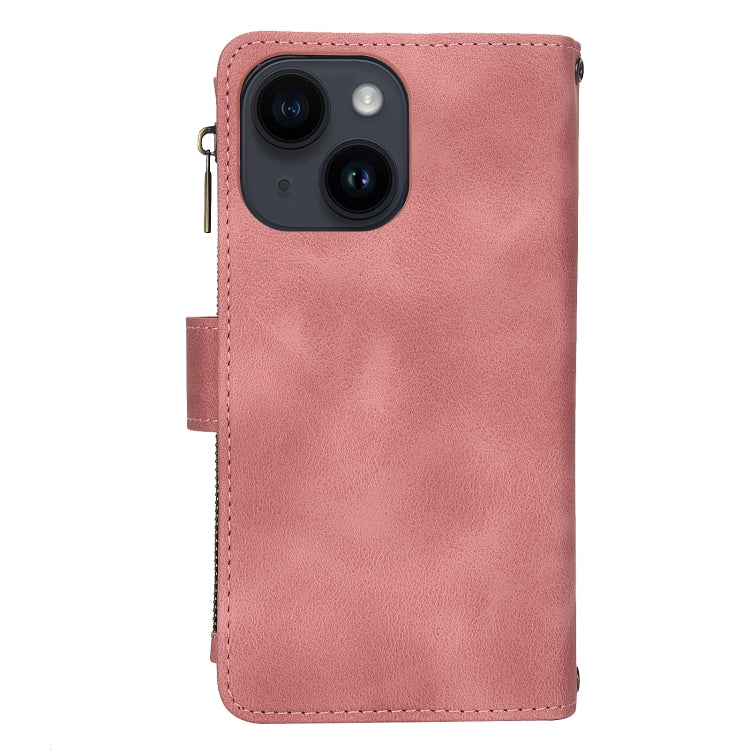 For iPhone 15 Dream 9-Card Zipper Wallet RFID Leather Phone Case with Lanyard(Rose Gold) - iPhone 15 Cases by buy2fix | Online Shopping UK | buy2fix