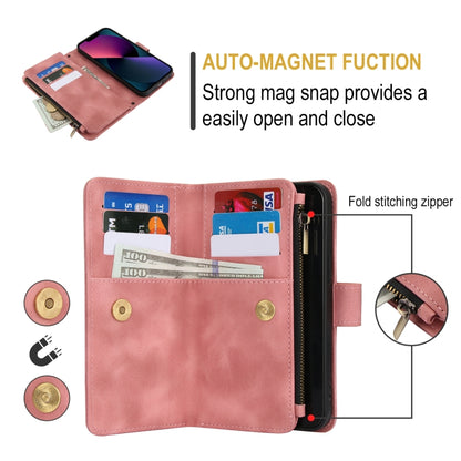 For iPhone 15 Dream 9-Card Zipper Wallet RFID Leather Phone Case with Lanyard(Rose Gold) - iPhone 15 Cases by buy2fix | Online Shopping UK | buy2fix