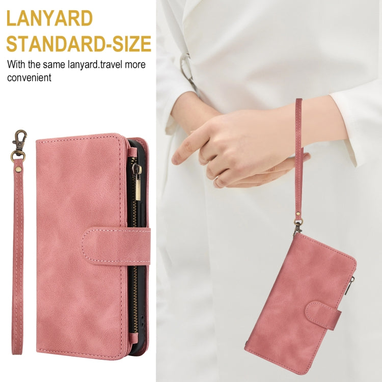 For iPhone 15 Dream 9-Card Zipper Wallet RFID Leather Phone Case with Lanyard(Rose Gold) - iPhone 15 Cases by buy2fix | Online Shopping UK | buy2fix