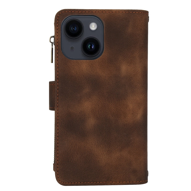 For iPhone 15 Dream 9-Card Zipper Wallet RFID Leather Phone Case with Lanyard(Brown) - iPhone 15 Cases by buy2fix | Online Shopping UK | buy2fix
