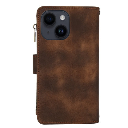 For iPhone 15 Dream 9-Card Zipper Wallet RFID Leather Phone Case with Lanyard(Brown) - iPhone 15 Cases by buy2fix | Online Shopping UK | buy2fix