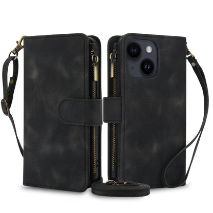 For iPhone 15 Dream 9-Card Zipper Wallet RFID Leather Phone Case with Lanyard(Black) - iPhone 15 Cases by buy2fix | Online Shopping UK | buy2fix